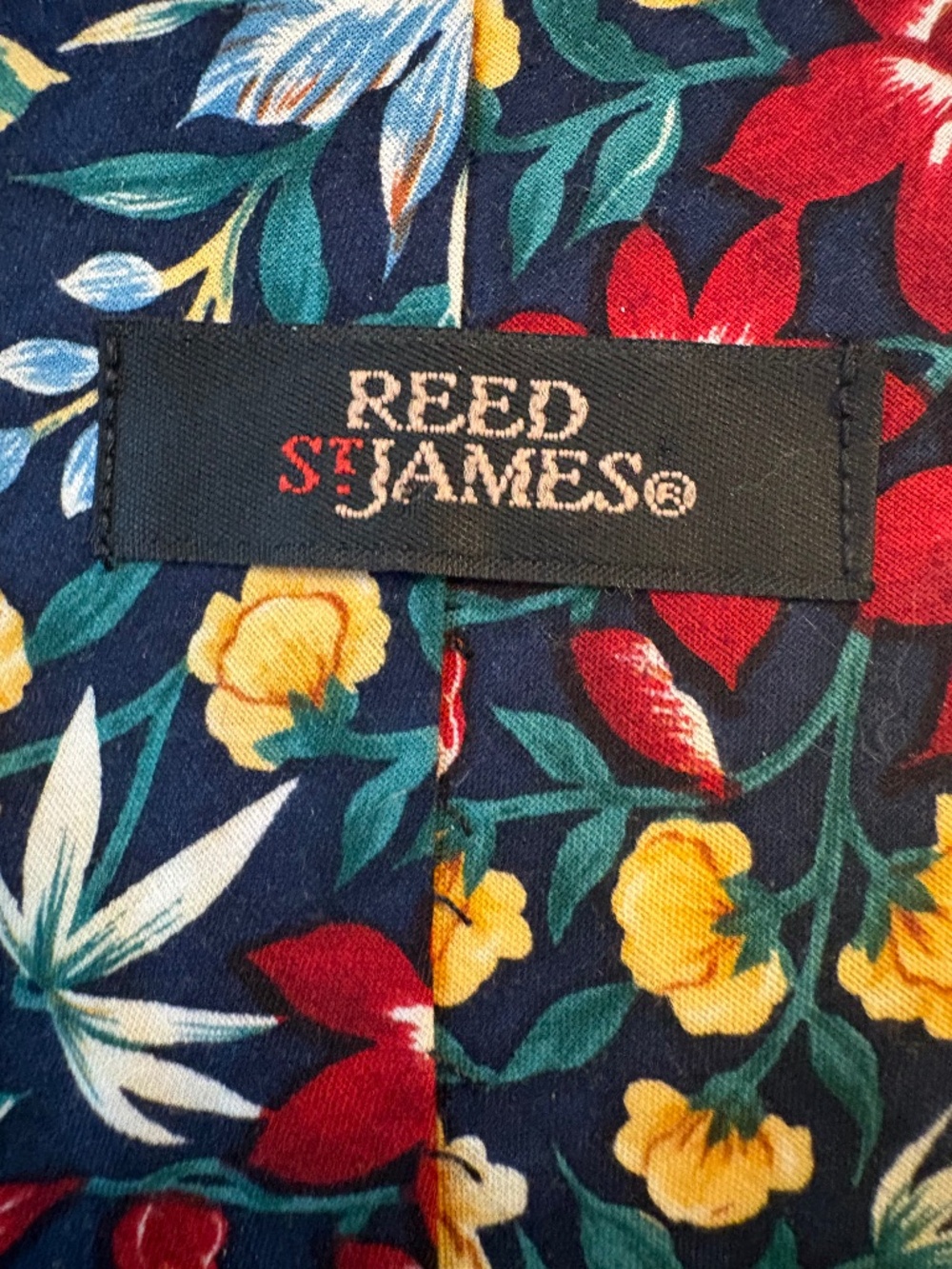 Vintage Reed St. James Tropical Floral Navy Wide Blade Tie 4”